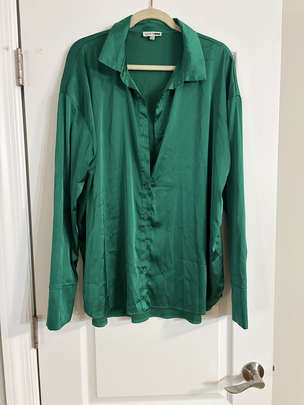 Satin High-Waist Wide-Leg Pants - Emerald Green - Picture 5 of 5